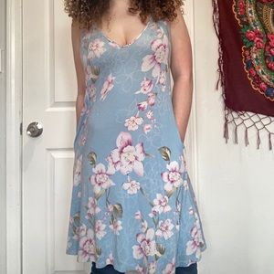 Blue Floral Loose Fit Casual Midi Sun Dress